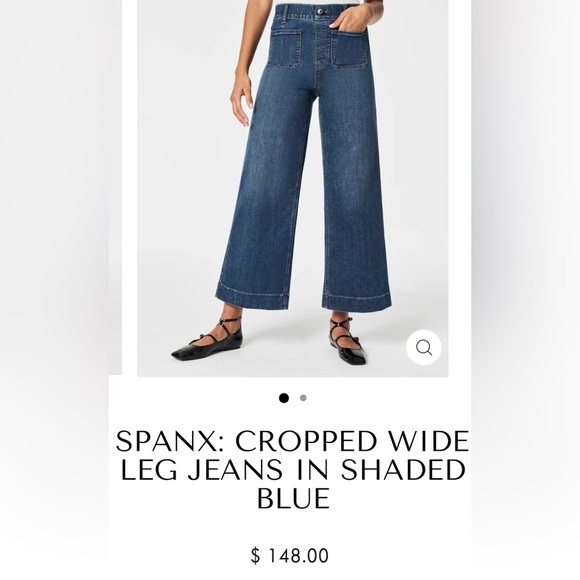 SPANX Cropped Ankle Length Wide Leg Jeans in Shaded Blue, Size Large - Picture 2 of 12